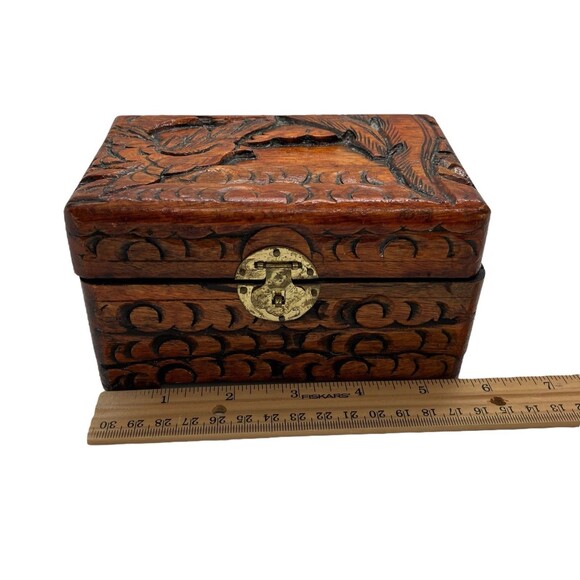 VTG Artisan Carved Wood Jewelry Trinket Treasure Box Bird Cottagecore - Picture 8 of 8